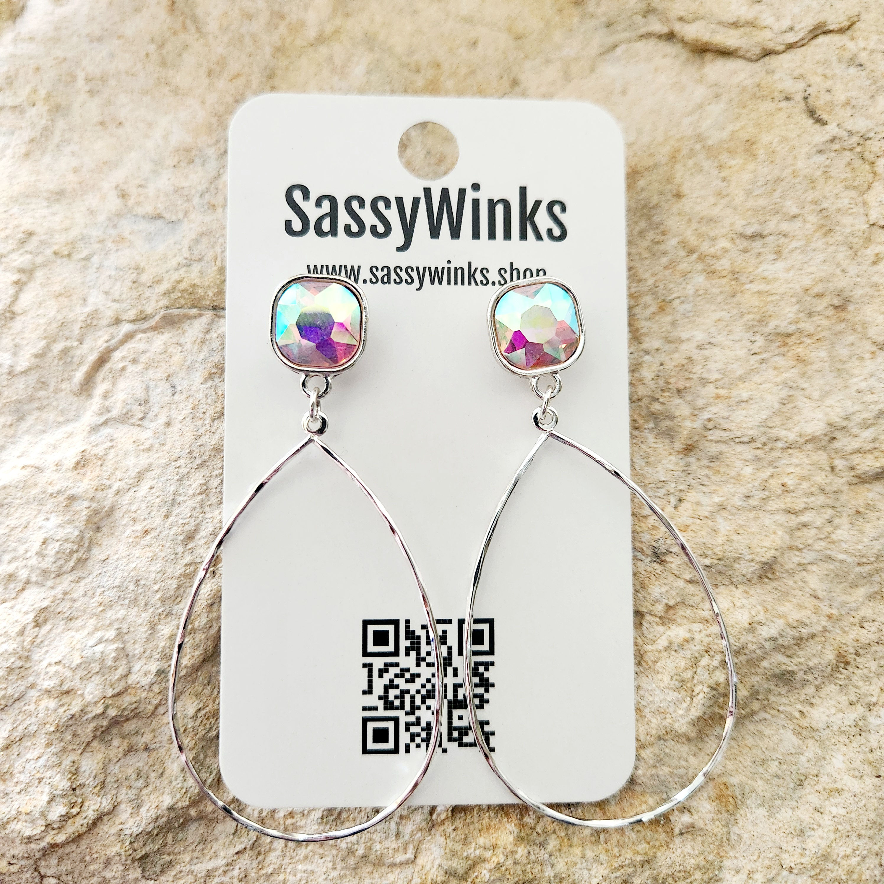 Silver Rhinestone Wink & Blink Teardrops (349)