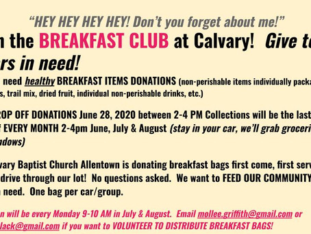 Reminder: Breakfast Club Donation Drive - June 28th
