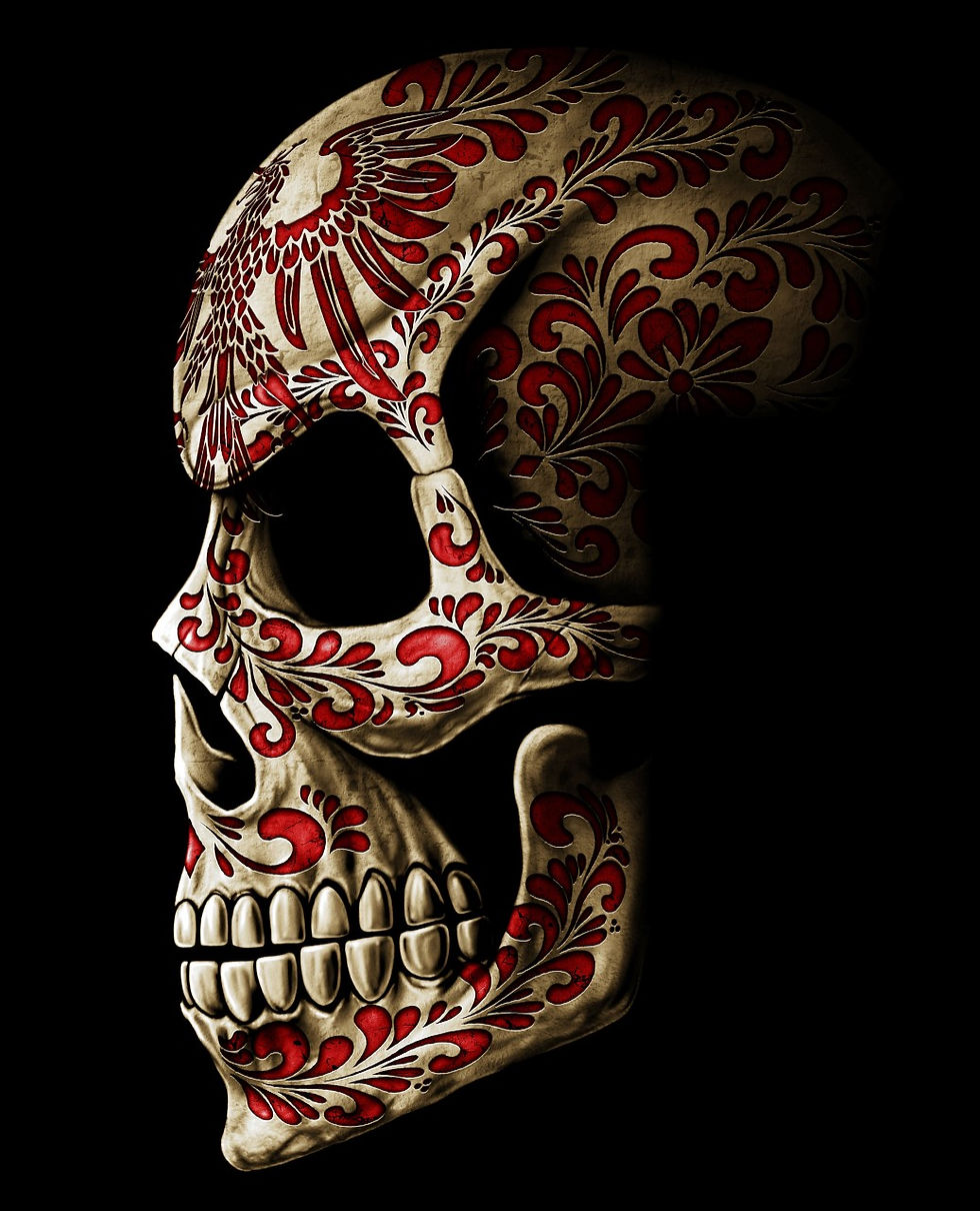 Miniaturbild: Mi Barrio All Over Skull Herren T-Shirt in schwarz