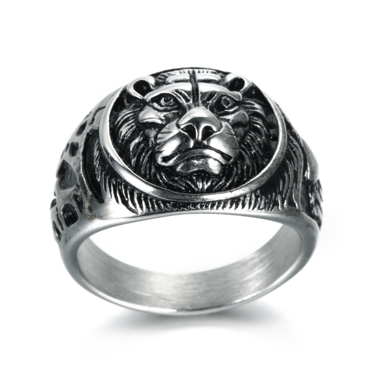 Thumbnail: Vintage Stainless Steel Lion Head Ring for Men