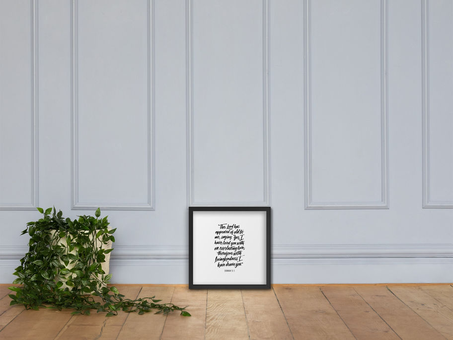 Calligraphy art print by darold pinnock (dpcreates) of the scripture "Jeremiah 31:3."