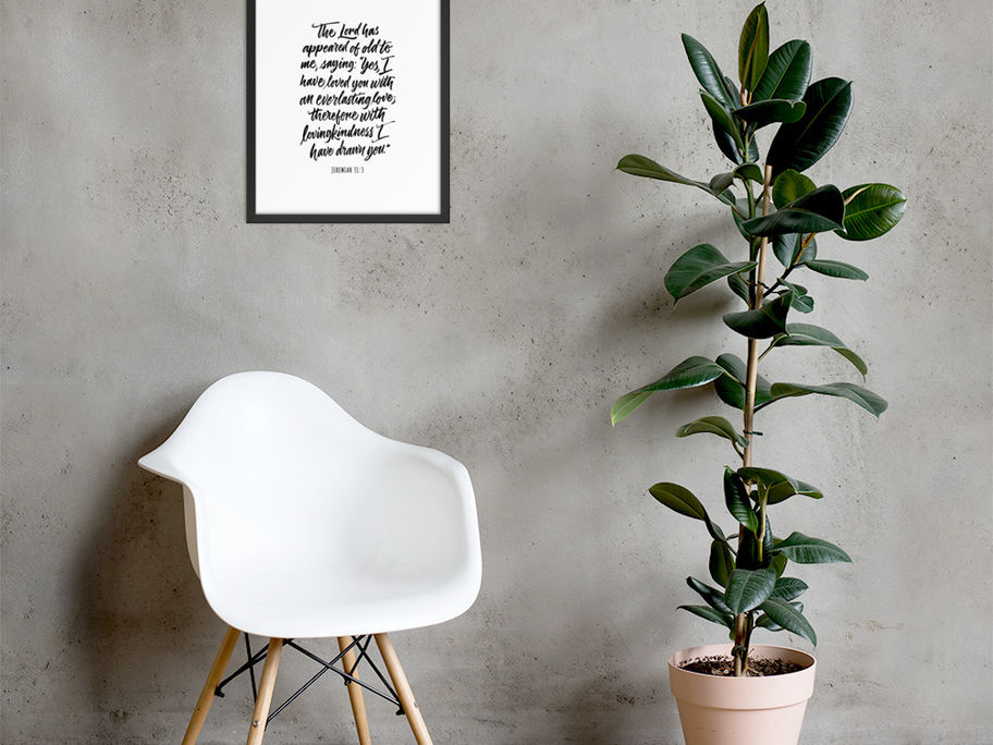 Calligraphy art print by darold pinnock (dpcreates) of the scripture "Jeremiah 31:3."