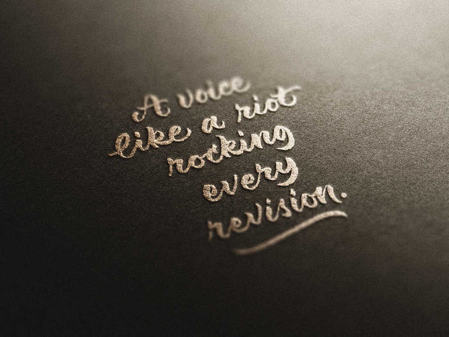 Calligraphy vector art by darold pinnock (dpcreates) of the poem "A Voice Like A Riot Rocking Every Revision."