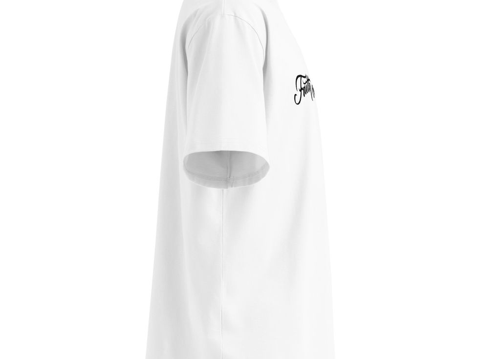 white t-shirt with Calligraphy art by darold pinnock (dpcreates) of the phrase "faith over fear"