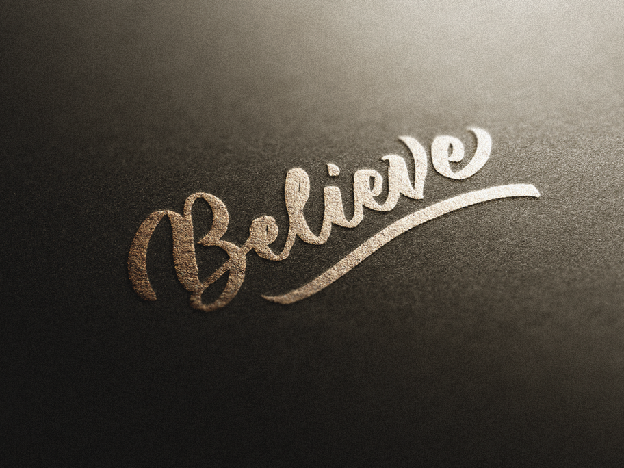 Calligraphy vector art by darold pinnock (dpcreates) of the word "believe"