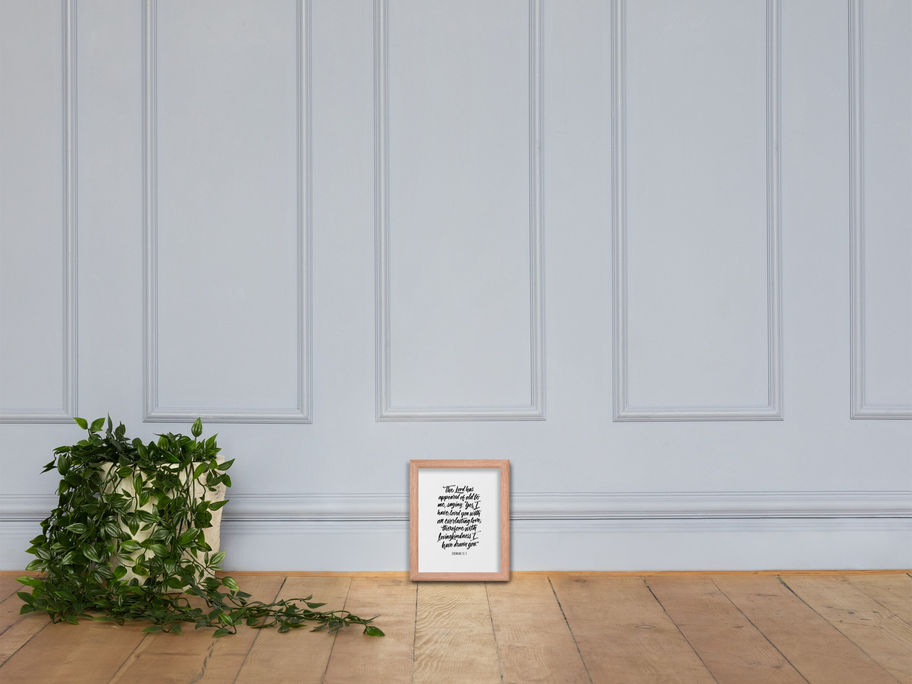 Calligraphy art print by darold pinnock (dpcreates) of the scripture "Jeremiah 31:3."