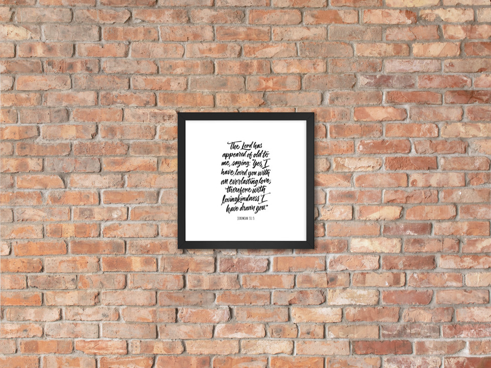 Calligraphy art print by darold pinnock (dpcreates) of the scripture "Jeremiah 31:3."