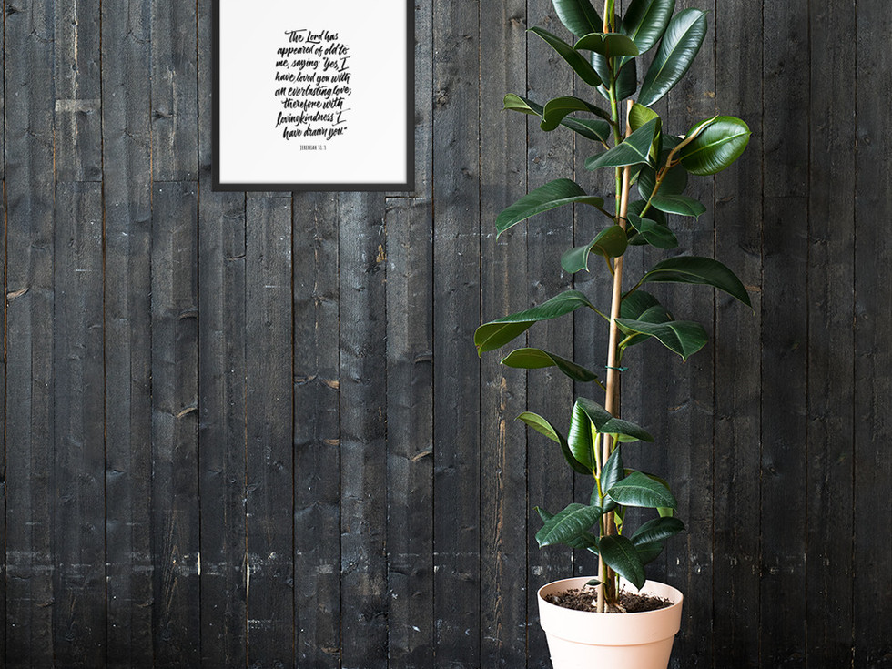 Calligraphy art print by darold pinnock (dpcreates) of the scripture "Jeremiah 31:3."