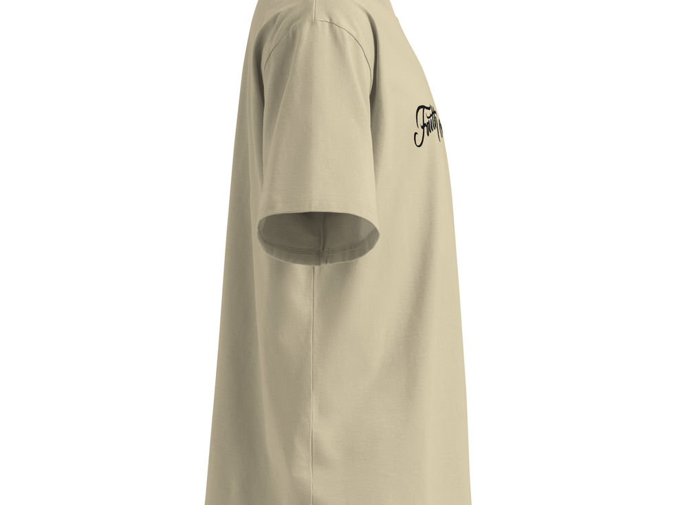 Tan t-shirt with Calligraphy art by darold pinnock (dpcreates) of the phrase "faith over fear"