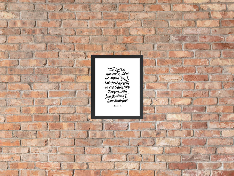 Calligraphy art print by darold pinnock (dpcreates) of the scripture "Jeremiah 31:3."