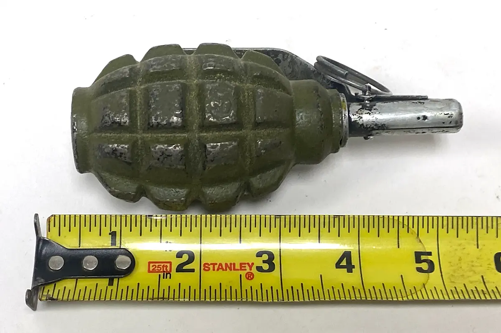 1970'li yıllar Irak menşeyli F1 el bombası (Resim Kaynak: https://www.proxibid.com/lotinformation/74934398/1970s-iraqi-f1-inert-grenade-w-uzrgm-fuse