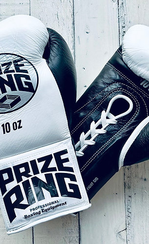 PRIZE RING "Pro-fight G10" horse hair boxing gloves White/Black 8oz,10oz