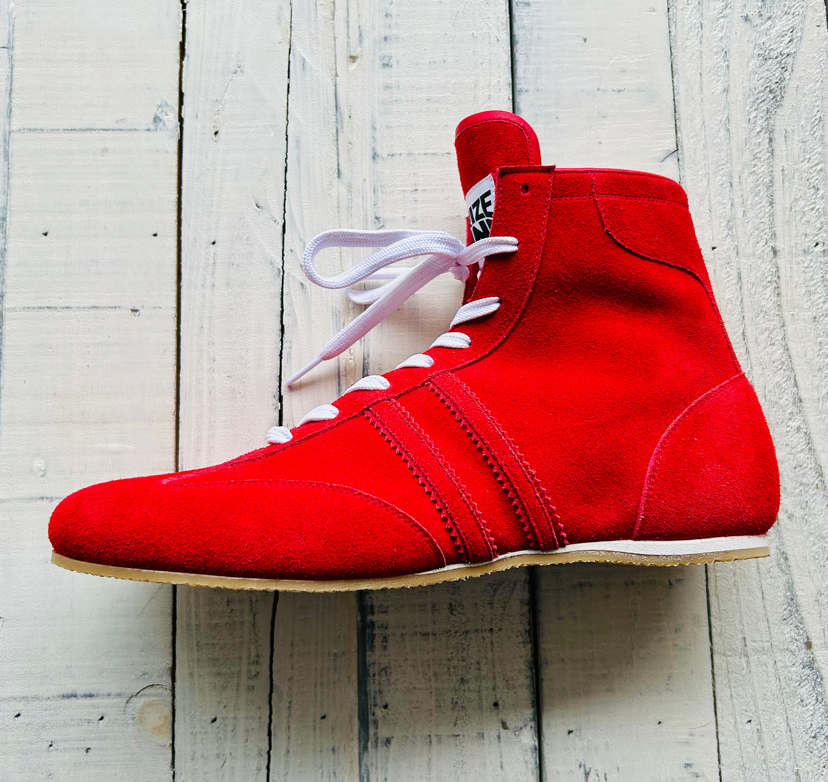 PRIZE RING "Pro-training" all leather boxing shoes Red (Velour)