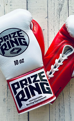 PRIZE RING "Pro-fight G10" horse hair boxing gloves White/REd 8oz,10oz
