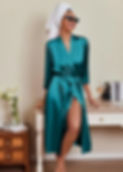 Teal silk robe, long