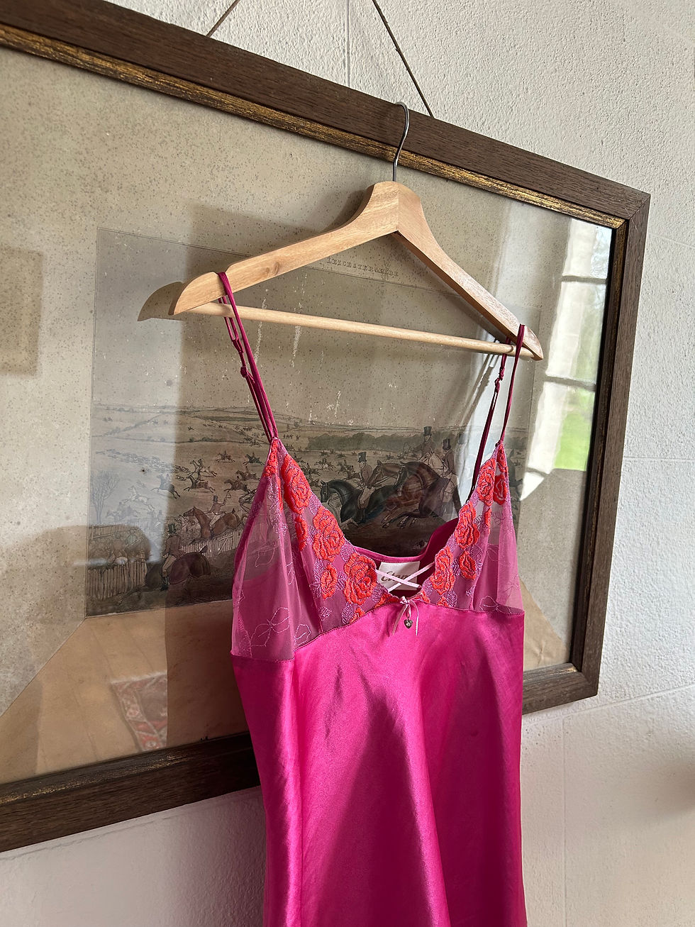 Miniature : Fuchsia pink sateen lace nuisette