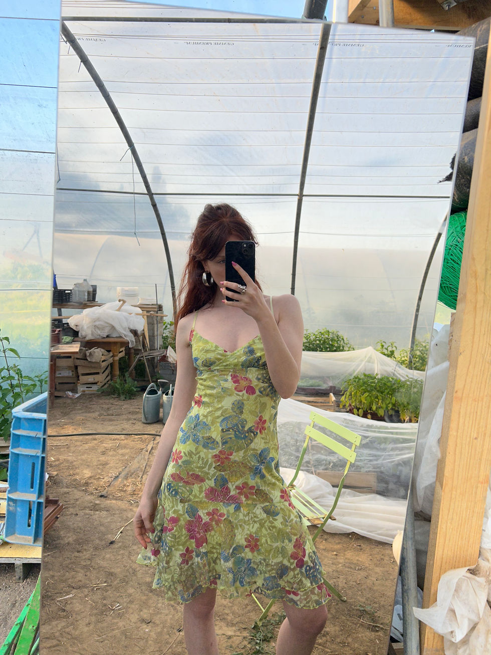 Miniature : Bright green mesh dress with flowers print