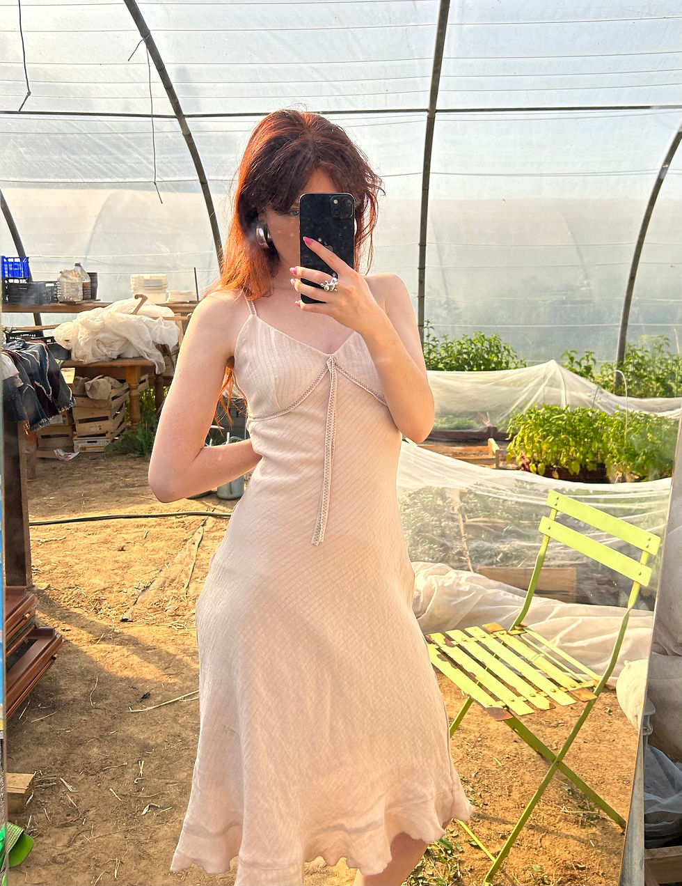 Miniature : Beige cotton (linen aspect) mid-length dress