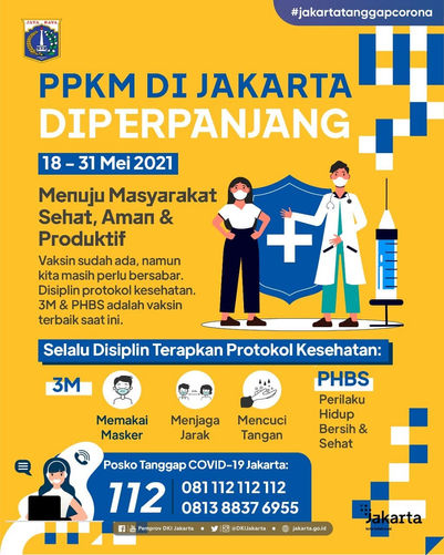 PPKM BERBASIS MIKRO DKI JAKARTA DIPERPANJANG DARI TANGGAL 19 MEI HINGGA 31 MEI 2021.