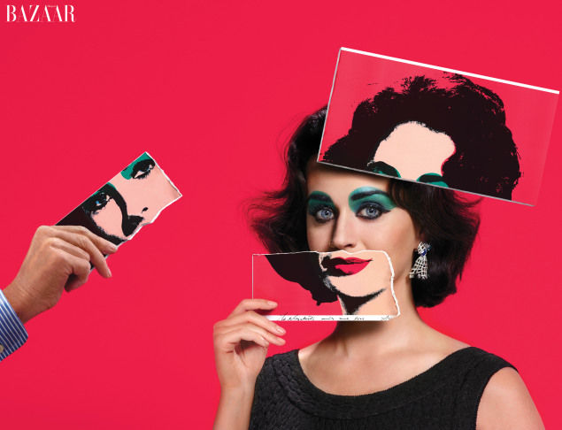 Katy Perry dans le rôle de Liz Taylor -(Photo: Harper’s Bazaar/Andy Warhol Artwork © The Andy Warhol Foundation for the Visual Arts, Inc. / Artists Rights Society (ARS), New York)
