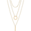 Thumbnail: 3-row 18K gold PVD layered chain necklace with circle and bar pendants displayed on a white background.