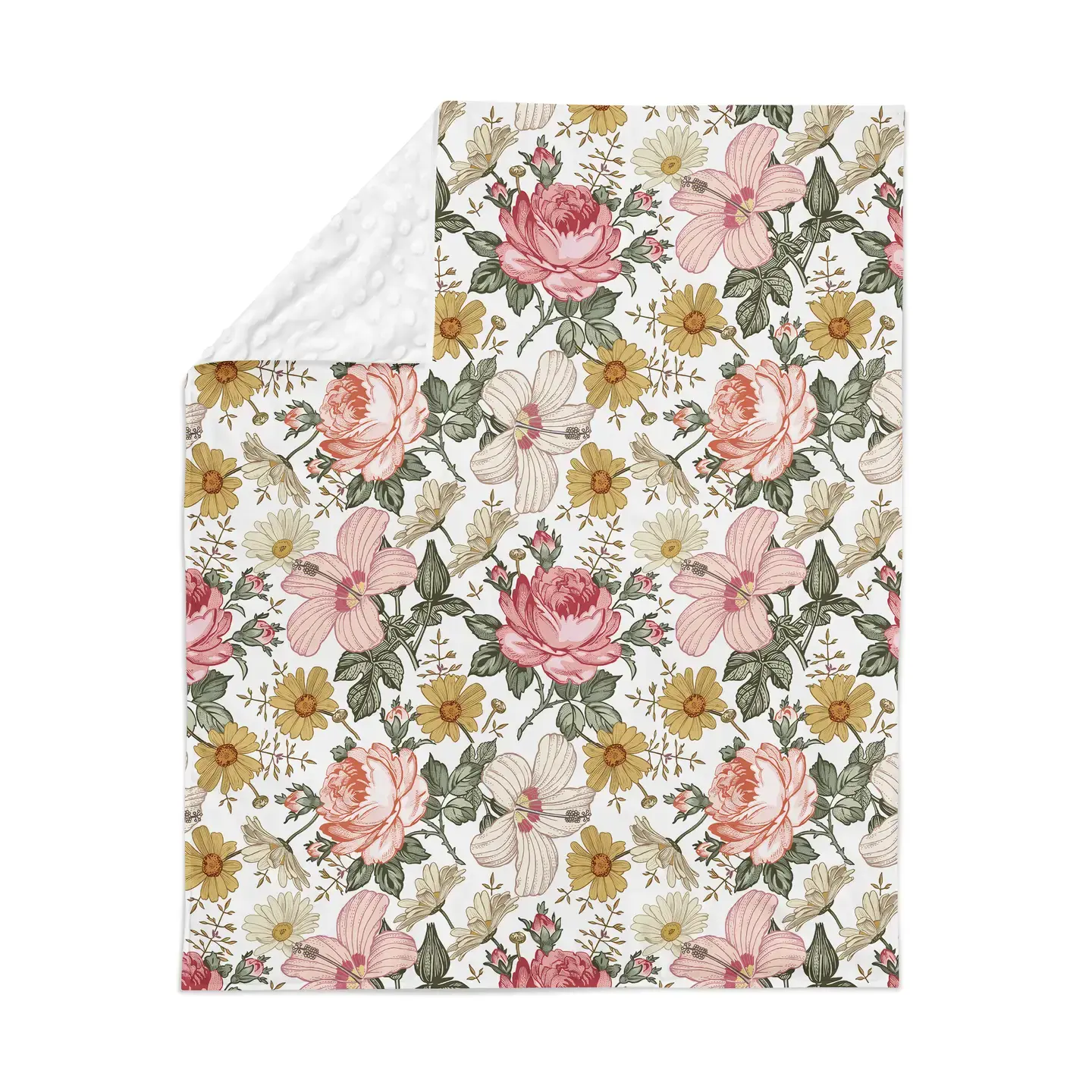 Vintage Bright Floral Minky Stroller Blanket (30" x 40")