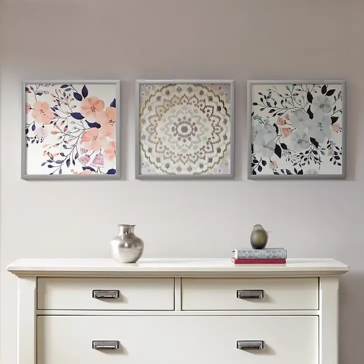 Watercolor Floral and Medallion Framed Wall Art