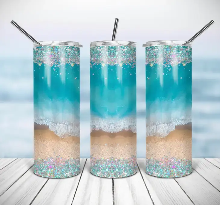 Beach Waves n' Glitter Skinny Tumbler
