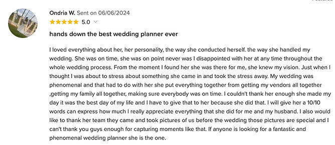 Wedding review of a client