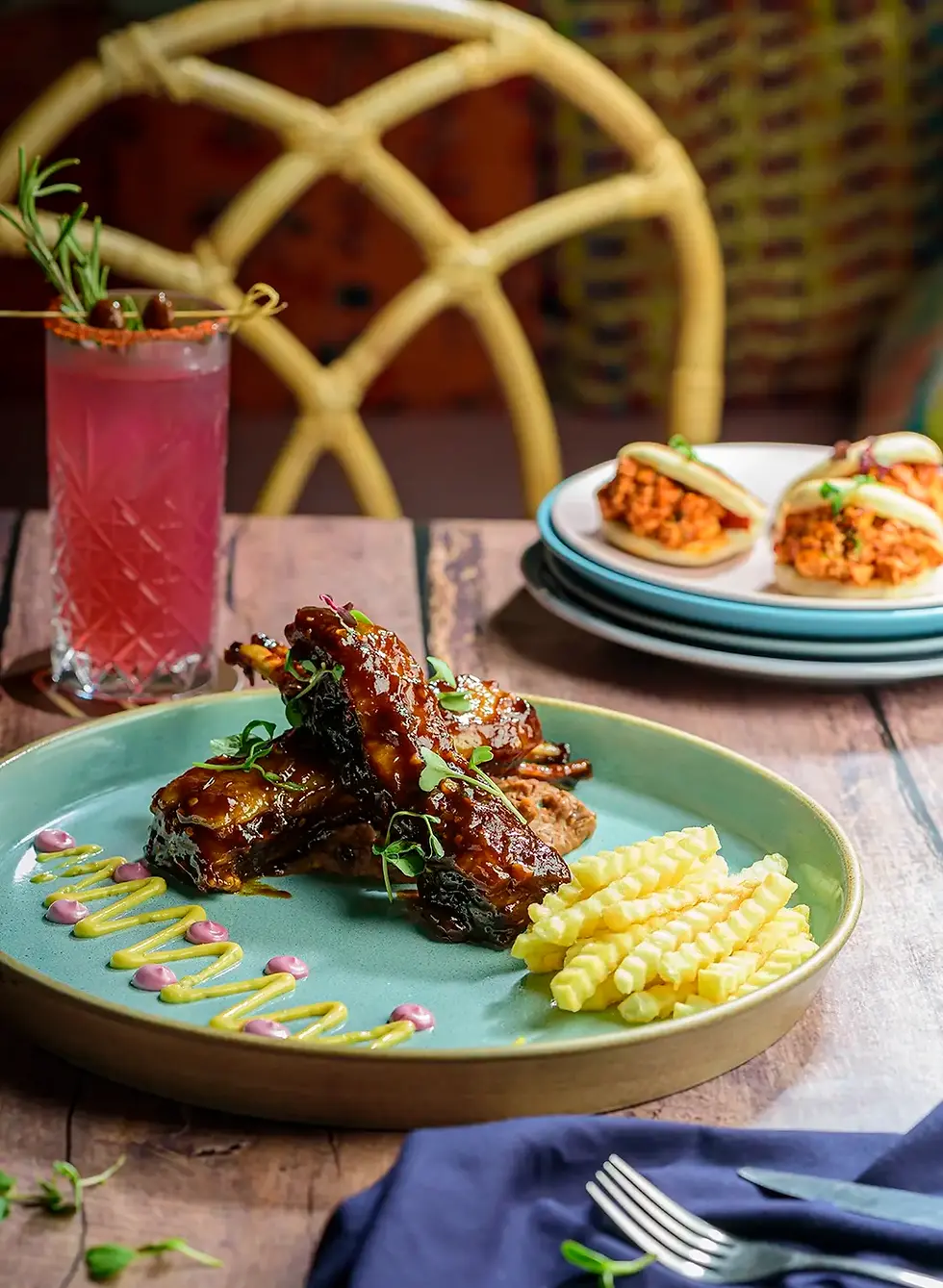 Commercial food photography example showing chicken and fries with optimal lighting setup for restaurant marketing
