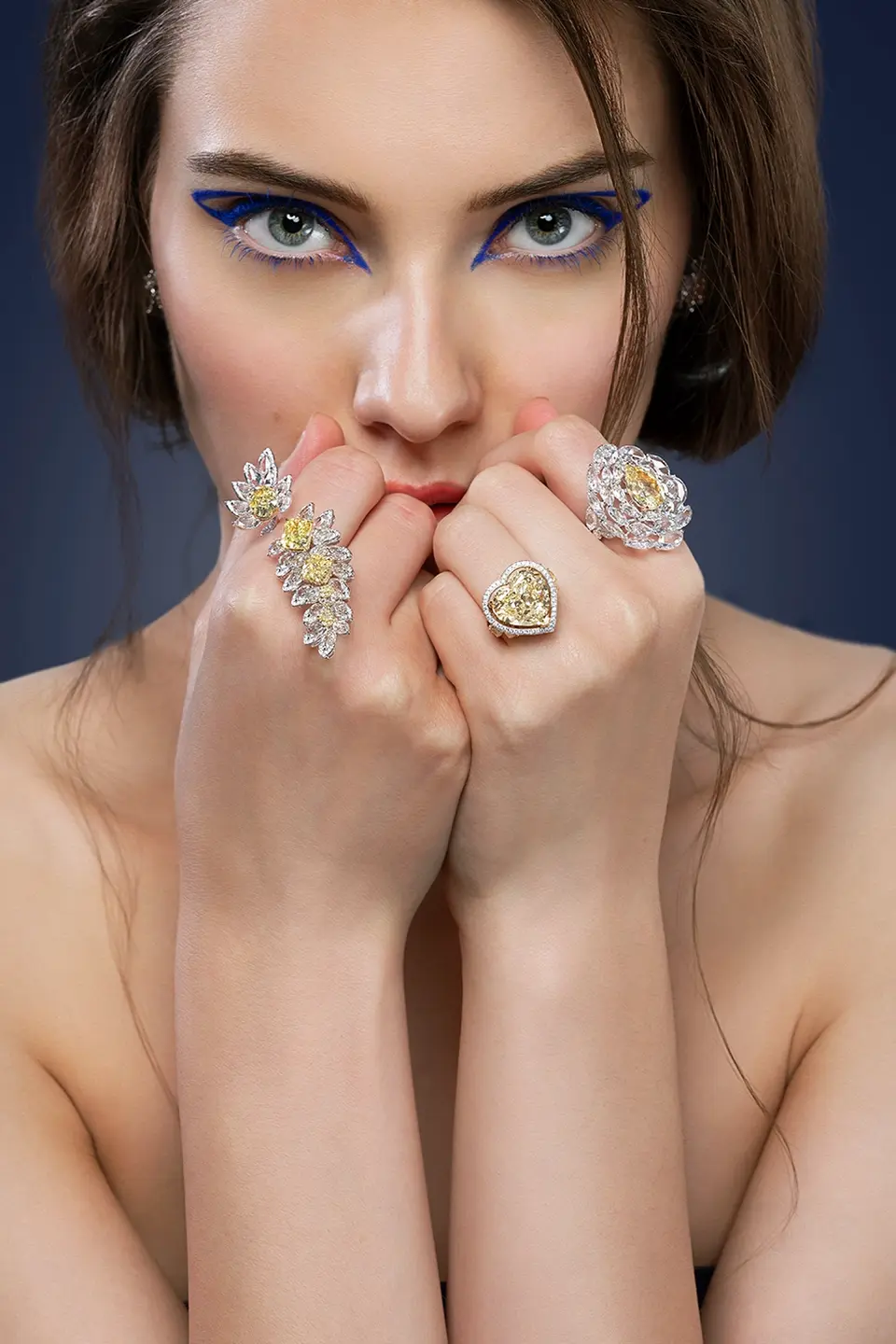 Fashion model wearing diamond jewelry, captured by a professional fashion photographer in Dubai.
