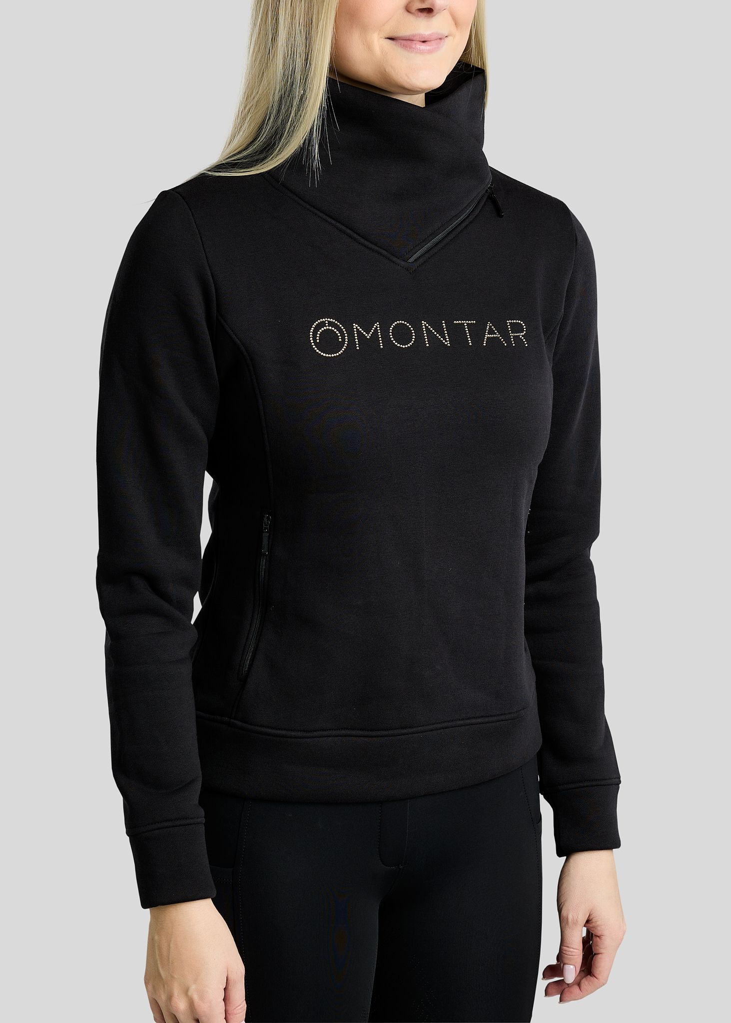MoNaja Sweatshirt w. High Collar w. Golden Quartz Crystals - Black Montar