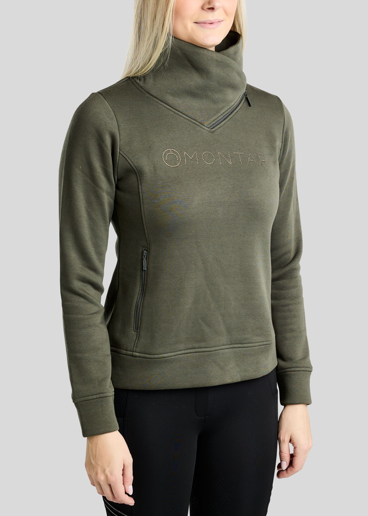 MoNaja Sweatshirt w. High Collar w. Golden Quartz Crystals - Forest Green Montar