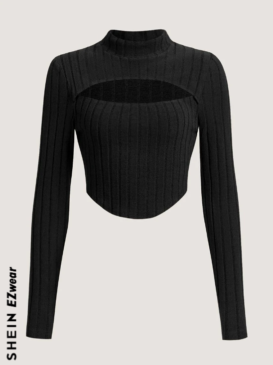 Miniatura: Camiseta crop con abertura delantera de cuello alto