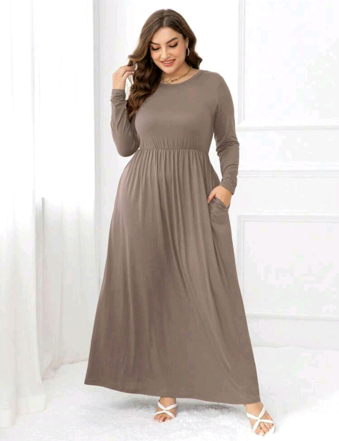 Vestidos Tallas Grandes Bolsillo Liso Casual