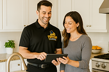 Tip Top Plumbing installer helping homeowner with new plumbing system