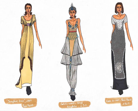 alt Illustrations graphiques de robe basées sur Paul Poiret et Serge Diaghilev.