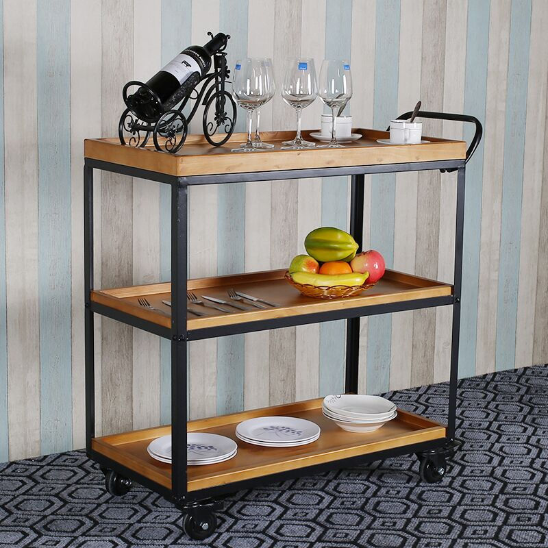 Thumbnail: BIGI 美式復古 進口實木 鐵藝餐車手推車 America style vintage imported solid wood dinning trolley