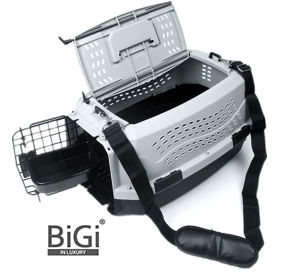 Thumbnail: BIGI 全新現貨包送貨-寵物雙門手提籠 (帶天窗) 黑色同天藍色 Pet Carrier with window #PC2