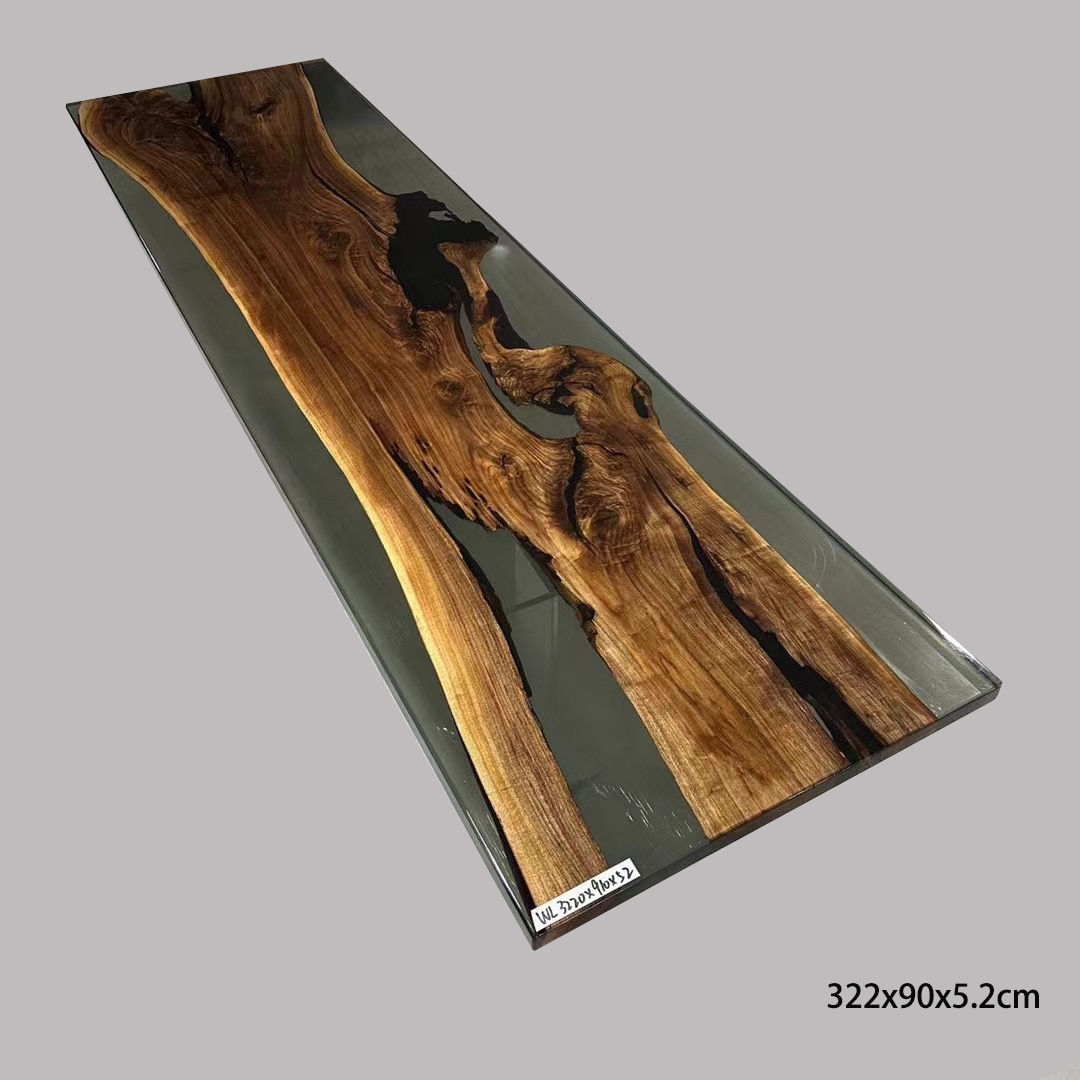 R231205-5 BIGI 樹脂黑胡桃木 322x90, 5.2cm Epoxy resin Black Walnut table in st