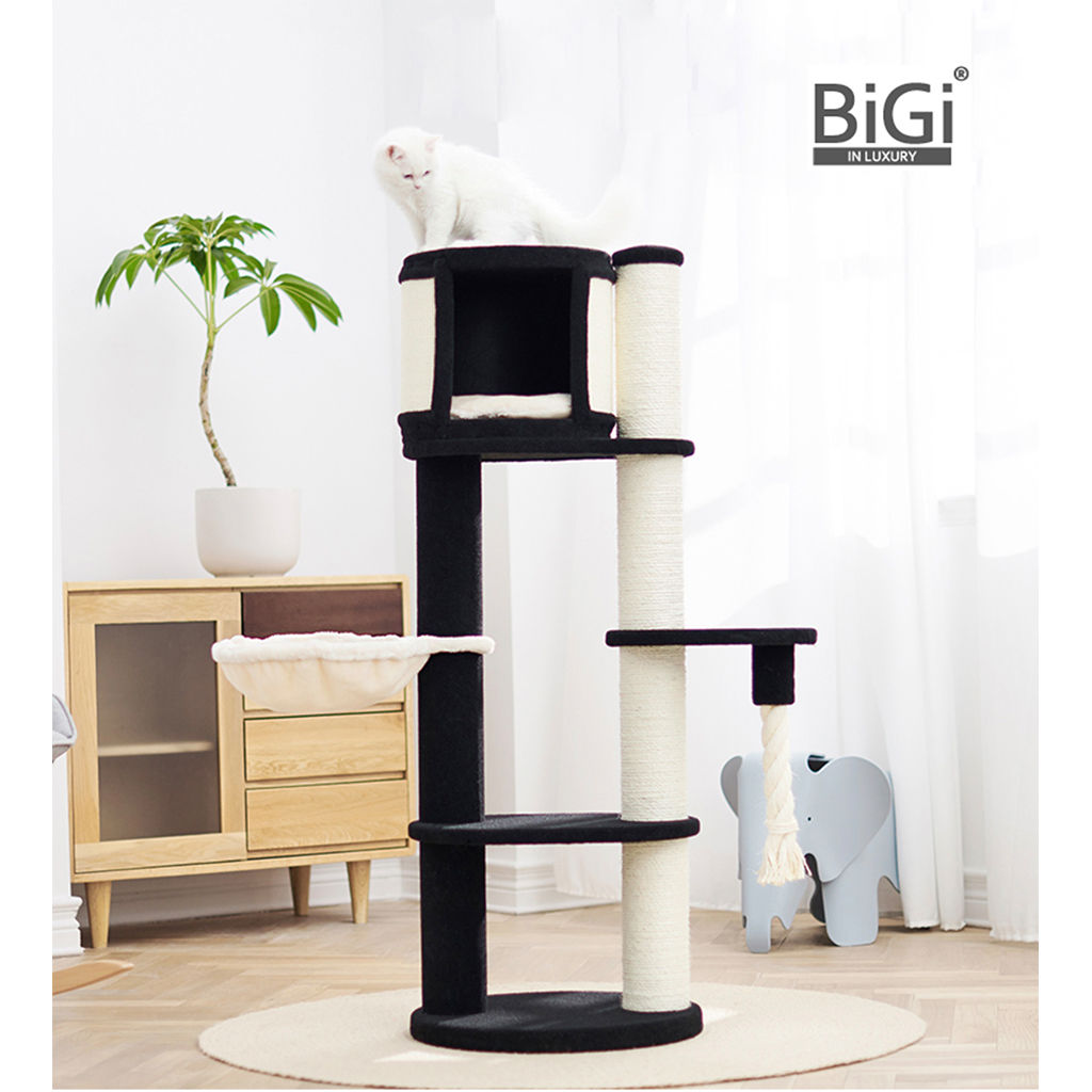 BIGI 超特大包絨布+彷羊墊子 貓爬架 貓樹 貓抓板 PLYS7 ~1.31M 大樓 (配特粗柱&特技繩索) Velvet wrapped cat tower