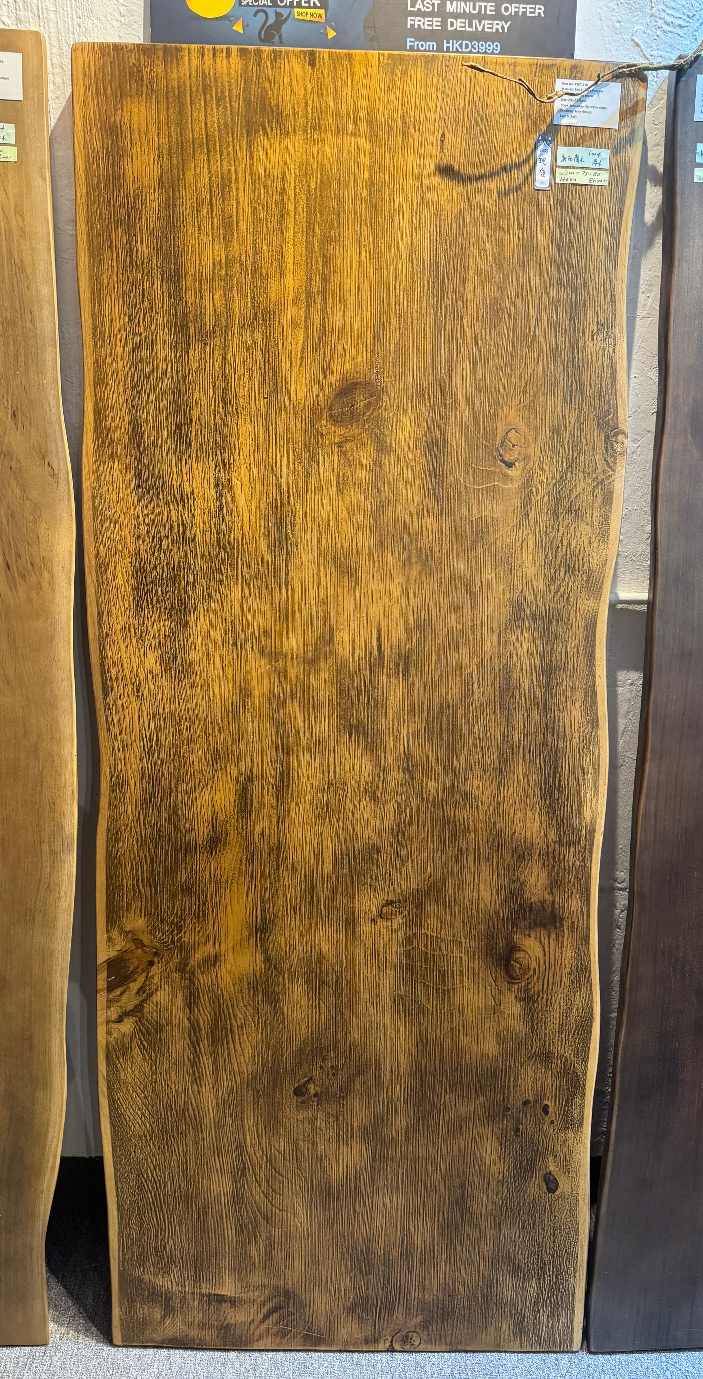 New Zealand wood slab table with metal legs in stock - 4.5, 200x75-80cm