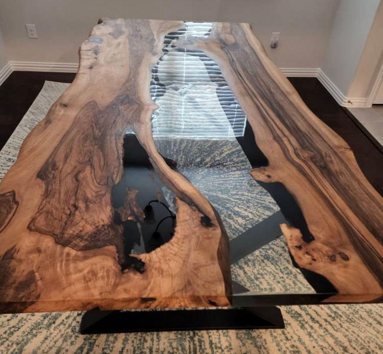 #5 BiGi black walnut live edge table with wood/metal leg *Made in Europe