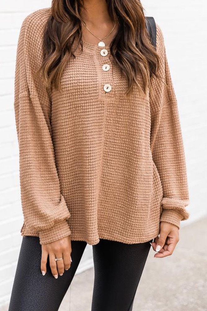 Thumbnail: Buttoned Waffle Knit Sweater