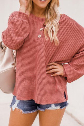 Thumbnail: Buttoned Waffle Knit Sweater
