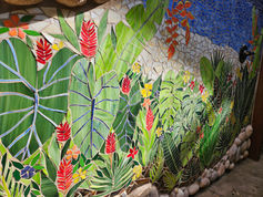tropical botanical glass mosaic wall mural