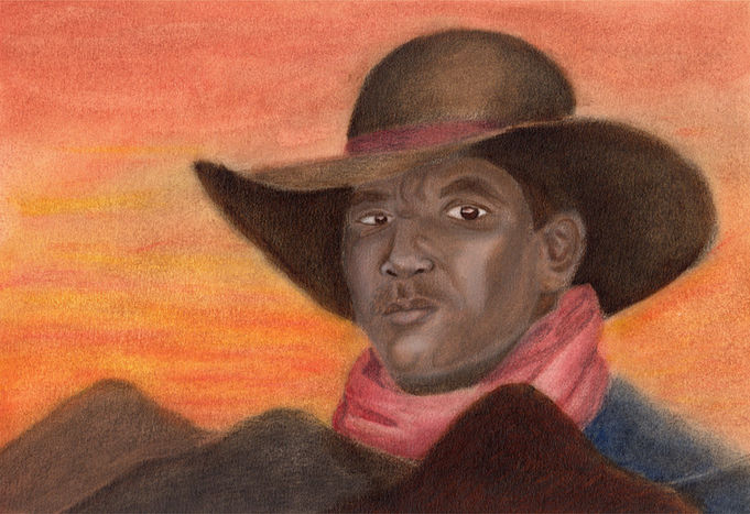 A Latino cowboy with a sunset in the background and mountains in the foreground ranch hand