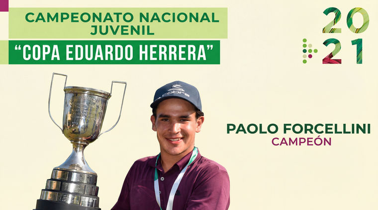 Campeonato Nacional Juvenil Copa Eduardo Herrera 2021 graphic: Paolo Forcellini, champion, beside the trophy