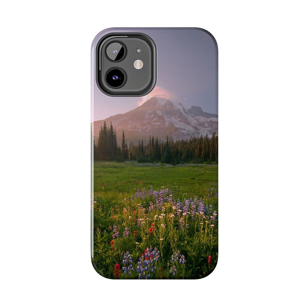 Thumbnail: Mount Rainier Sunset Phone Case — Wildflower Mountain Clouds Design