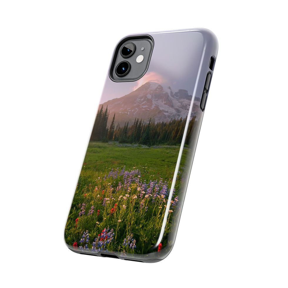 Thumbnail: Mount Rainier Sunset Phone Case — Wildflower Mountain Clouds Design